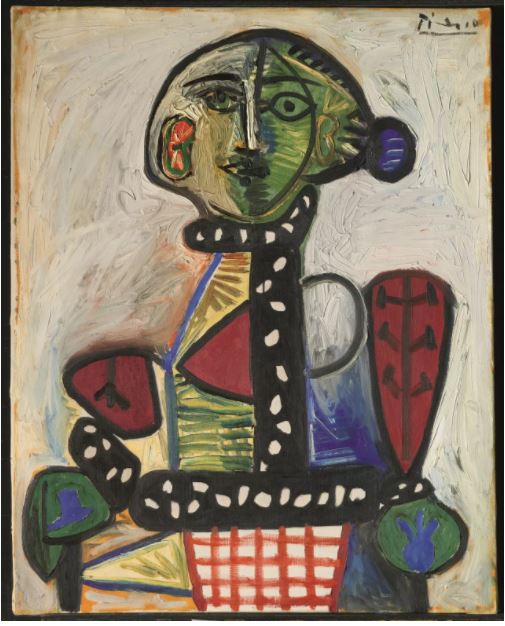 巴勃罗‧毕加索，《盘发髻女子坐像》，布面油画，92×73cm，1948。图片：松美术馆 