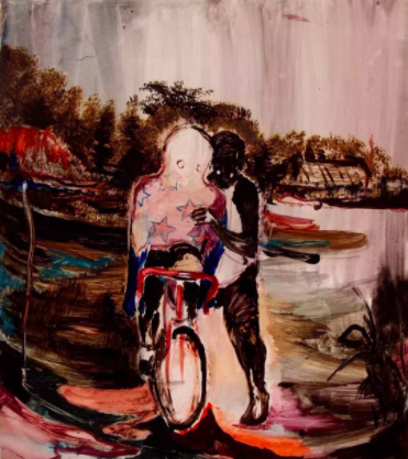 傅饶，《单车》，沥青纸本，50 x 44cm，2017。图片：致谢画廊与艺术家 