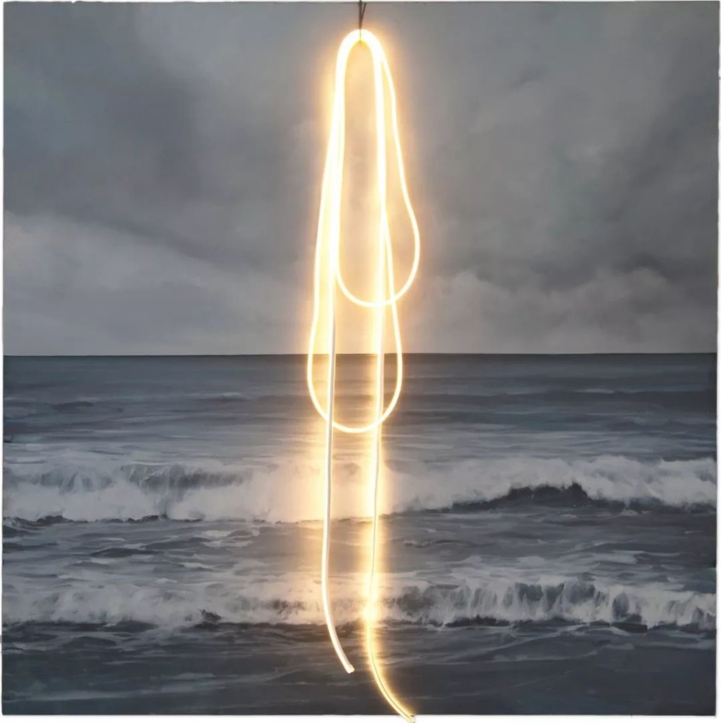高伟刚，《一万年》（2017） 布面油彩、LED光源，200 × 200 cm 